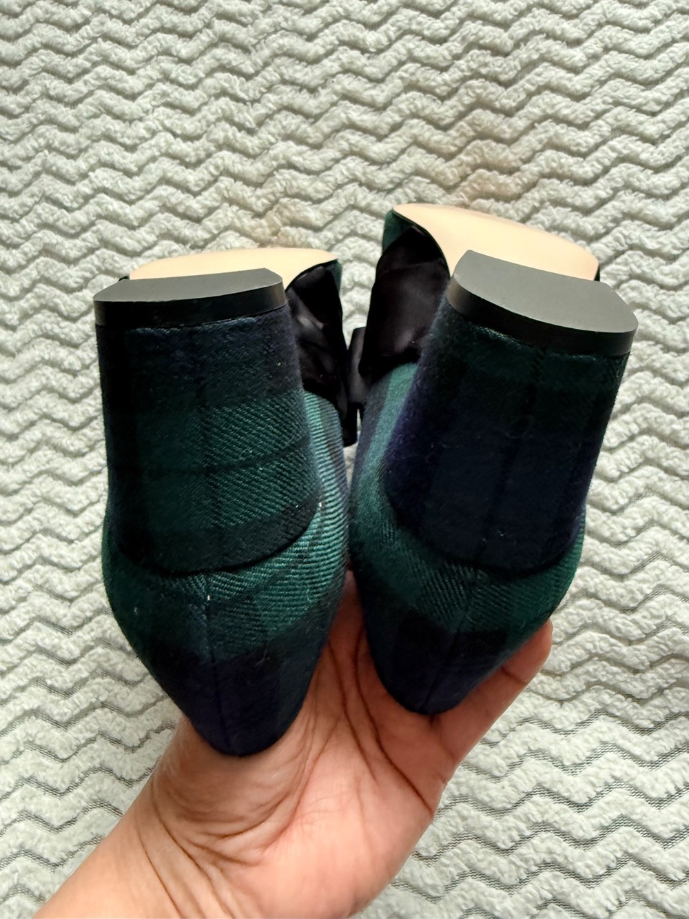J. Crew Black Bow Plaid Pointed Toe Heels - Picture 7 of 9